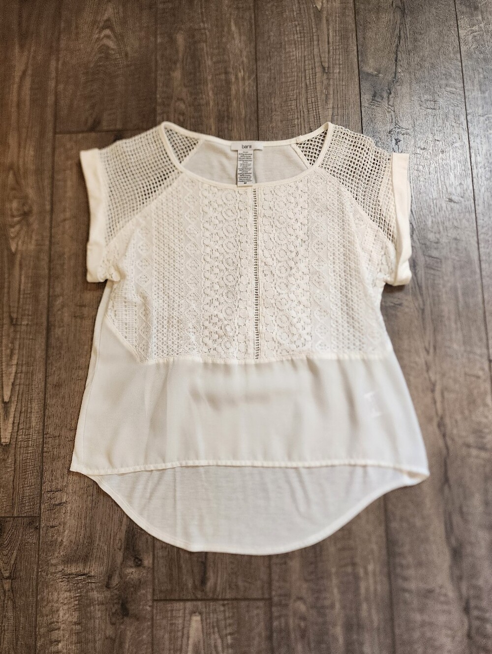 Vintage Bar lll Womens Top Size M Lace Mesh Sheer White Short Sleeve